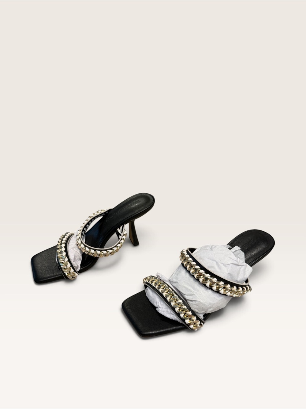 Black Chain-Trim High Heel Slide Mules - Picture 7 of 10